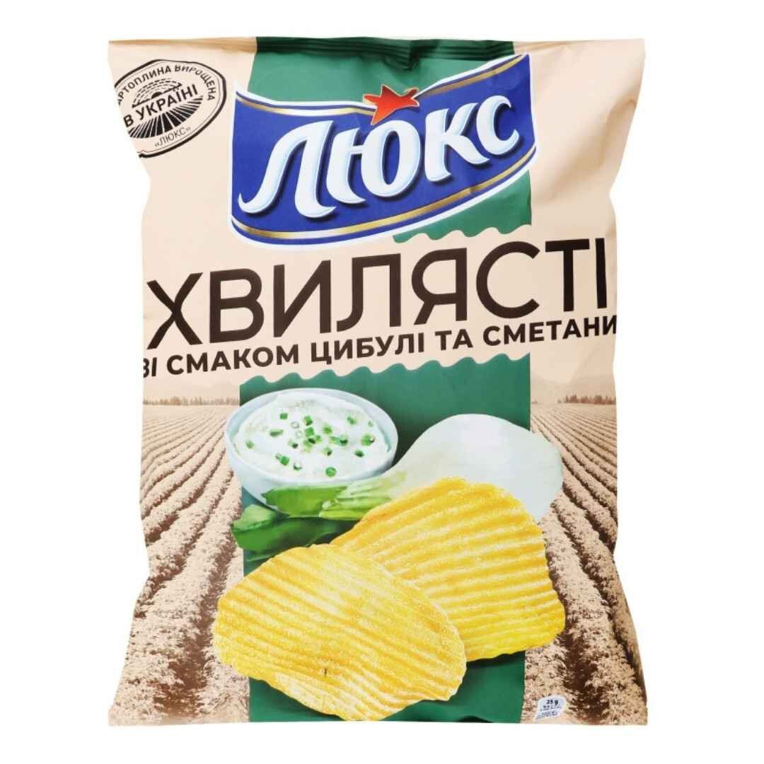 Чіпси картопляні рифлені Люкс зі смаком сметани та цибулі 125г
