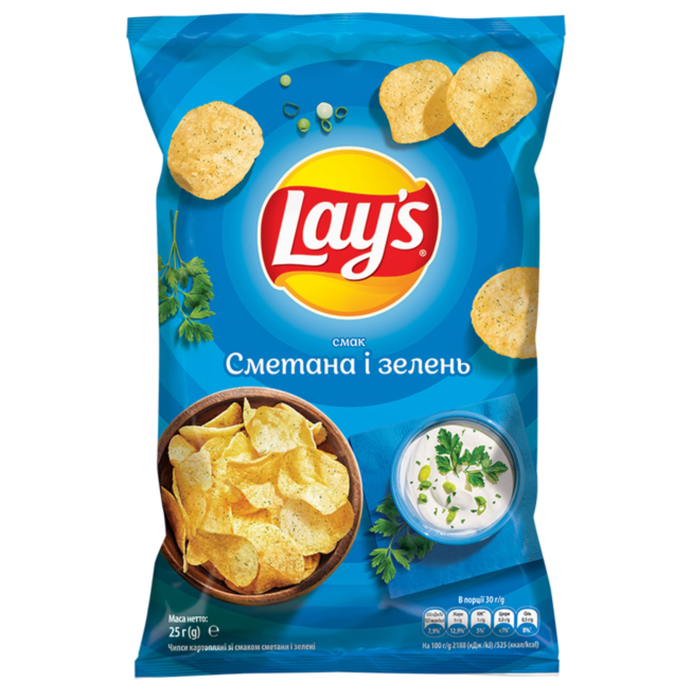 Чіпси картопляні Lays Сметана-Зелень 0.025кг