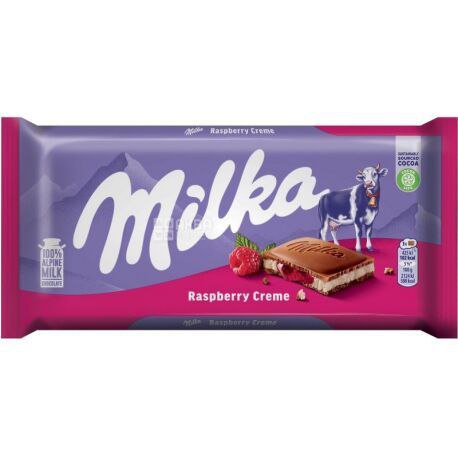 Шоколад Milka Raspberry молочний з малиновим джемом 100г