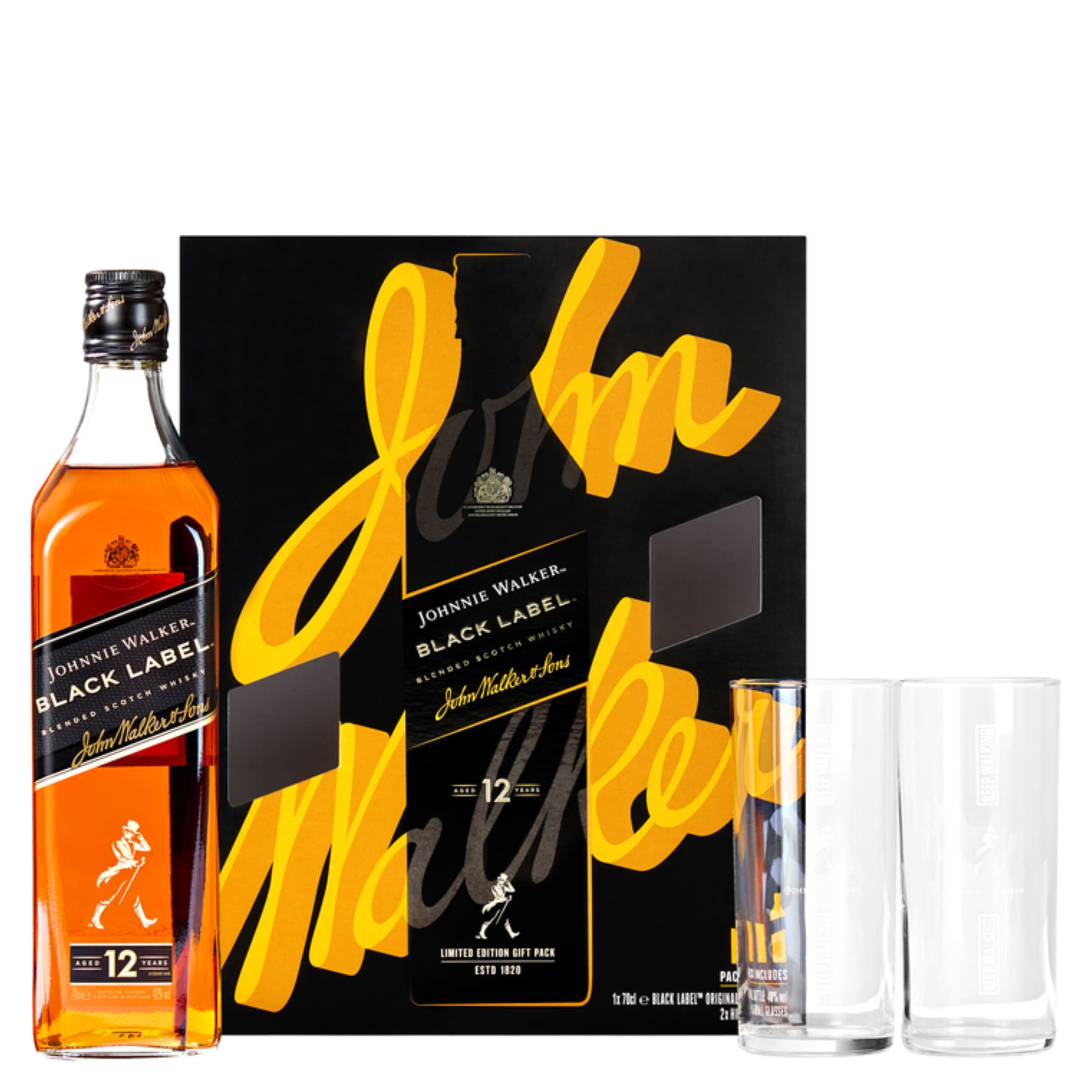 Віскі Johnnie Walker Black label 12 y.o. 40% 0.7 л + 2 склянки