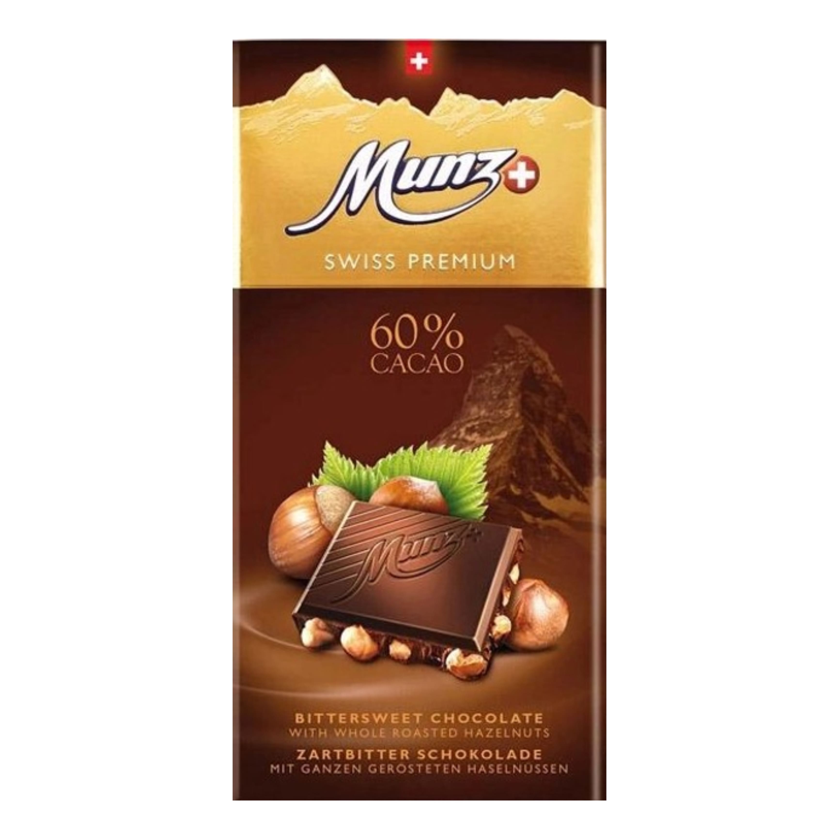 Шоколад MUNZ чор 60% ціл фундук 100г