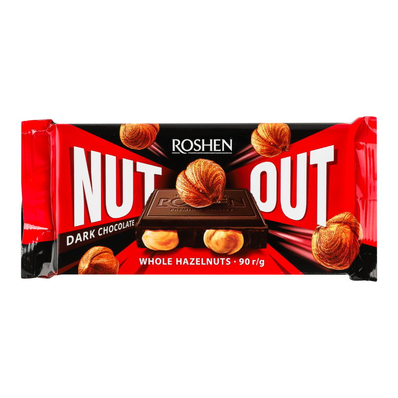 Шоколад Roshen Nut чорний з цілим фундуком 90г