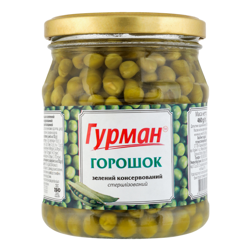 Горошок зелений консервований Гурман 460г