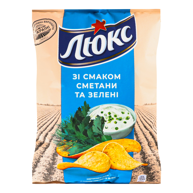 Чіпси картопляні Люкс зі смаком сметани-зелені 125г