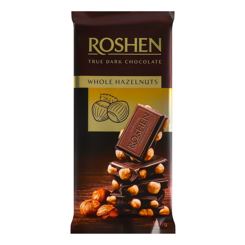 Шоколад Roshen екстрачорний ціл ліс горіх 90г