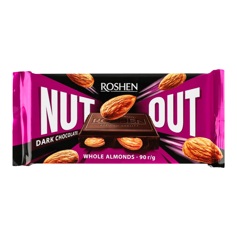 Шоколад Roshen Nut чорний з цілим мигдалем 90г
