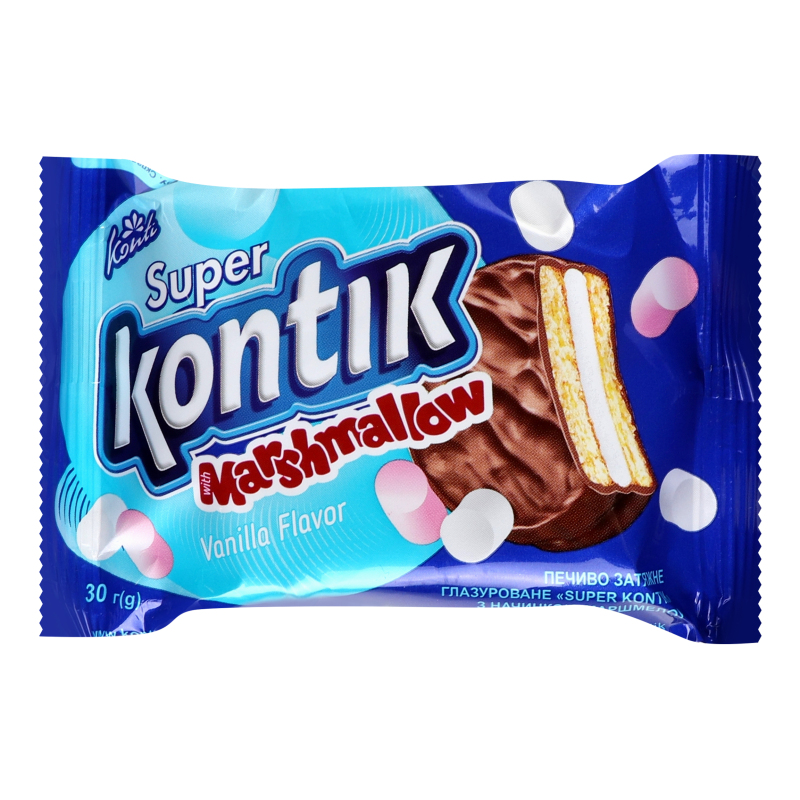 Печиво затяжне глазуроване Super Kontik Конті з начинкою маршмелоу 30г