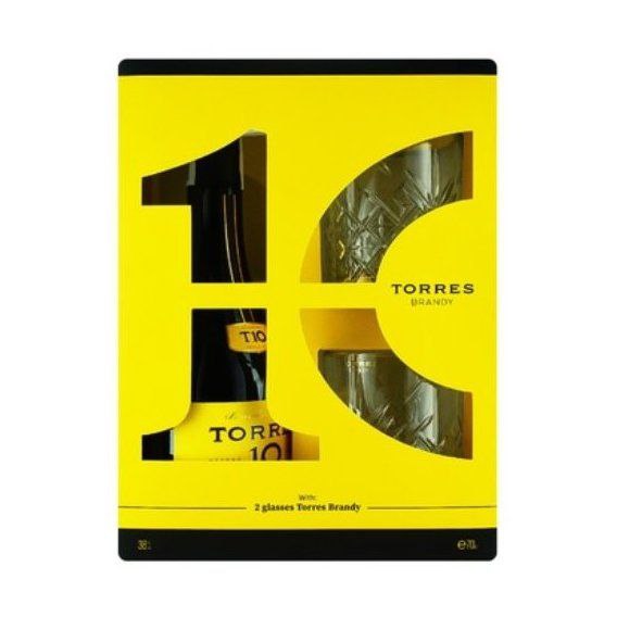 Бренді Torres 10 y.o. Gran Reserva 38% 0.7л + 2 склянки 