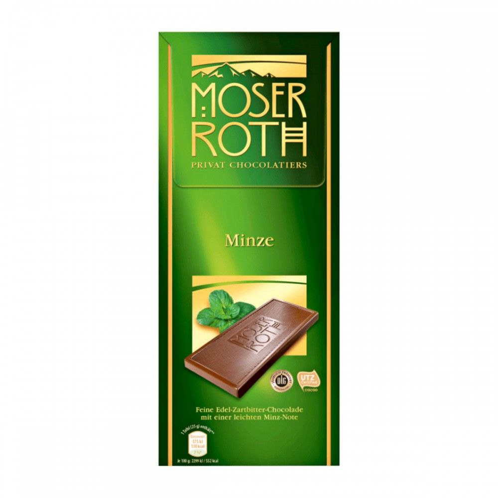 Шоколад чорний з М'ятою Moser Roth Dark Puur Mint 125г
