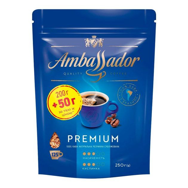 Кава розчинна Ambassador Premium пакет 200+50г