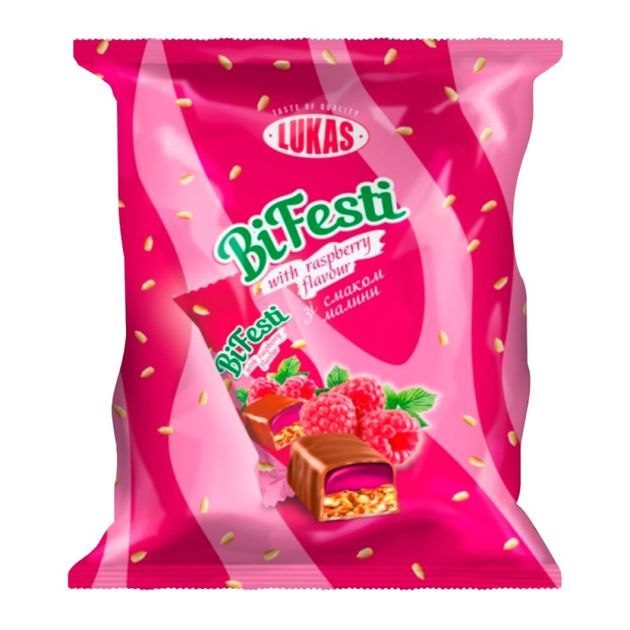 Цукерки Лукас BiFesti смак малини глазуровані з грильяжно-желейним корпусом 1кг