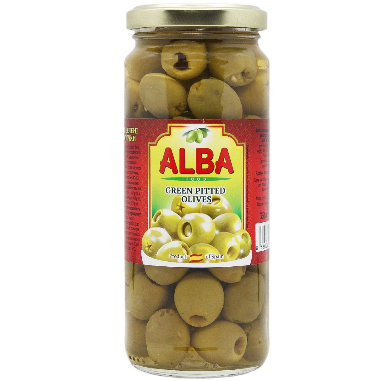 Оливки ALBA FOOD без кісточки скло 358мл