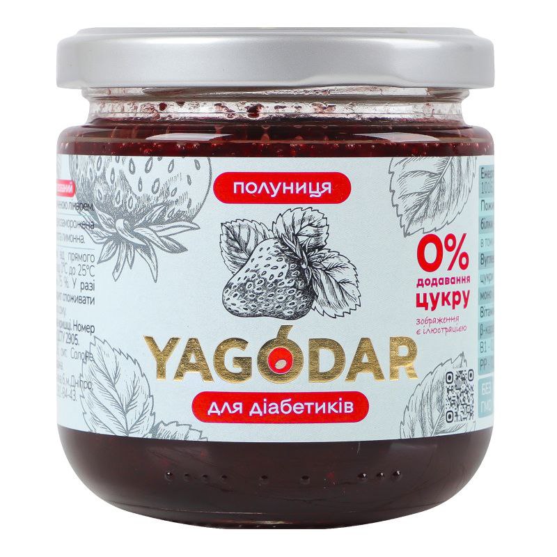 Джем YAGODAR Полуничний з сорбітом скло 210г