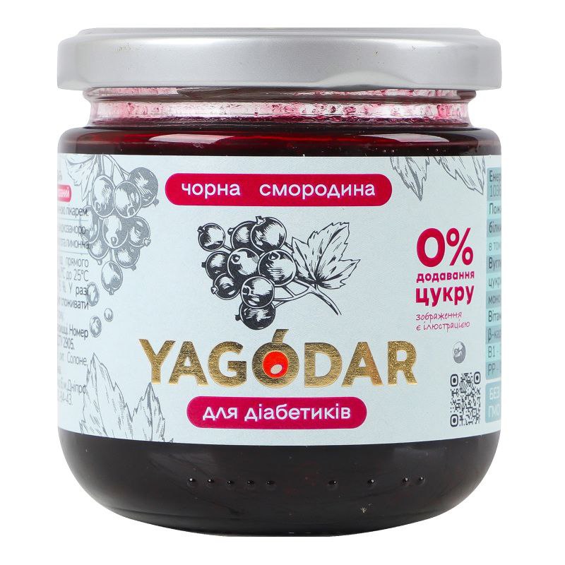 Джем YAGODAR Чорносмородиновий з сорбітом скло 210г
